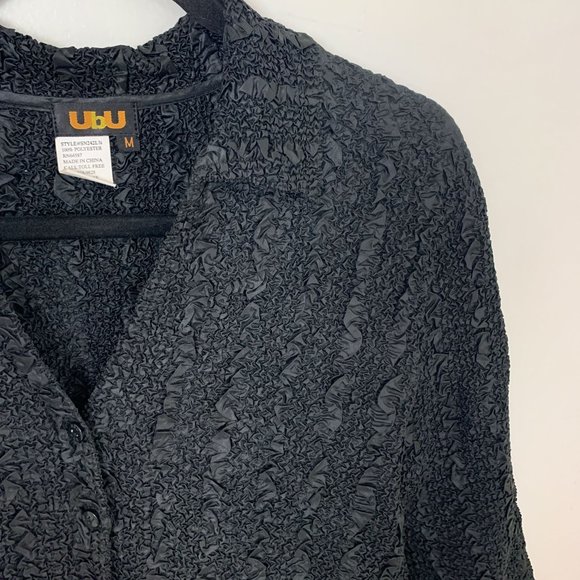 Ubu crinkle collared black blouse medium - Picture 2 of 4